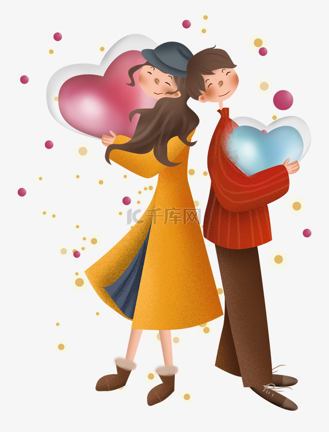 情人节开心的情侣和粉色气球