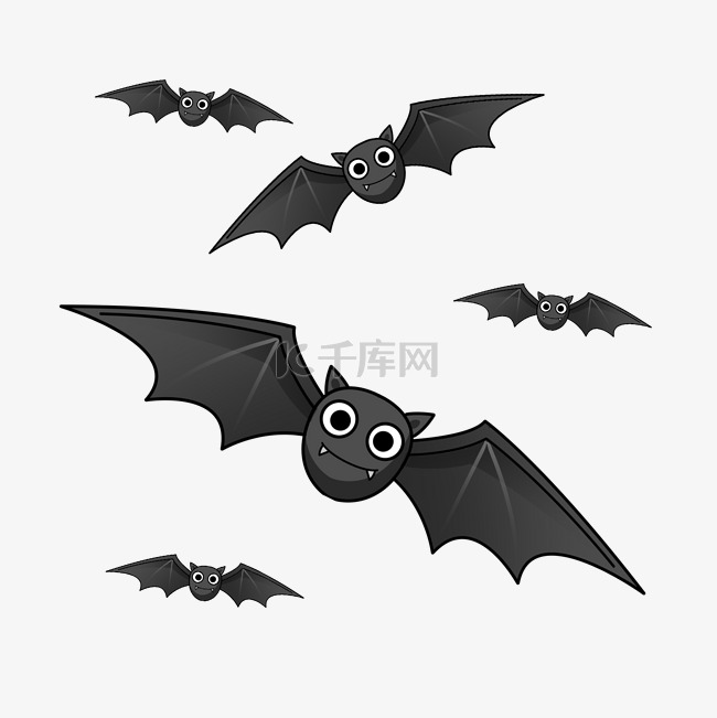 万圣节黑色飞翔蝙蝠插画