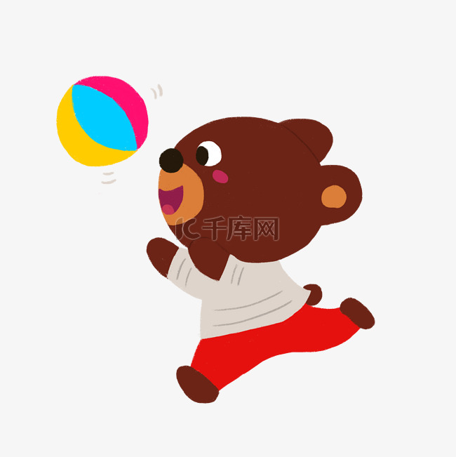 小熊踢足球插画