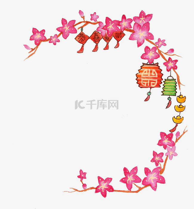 春节挂件灯笼花边框插画