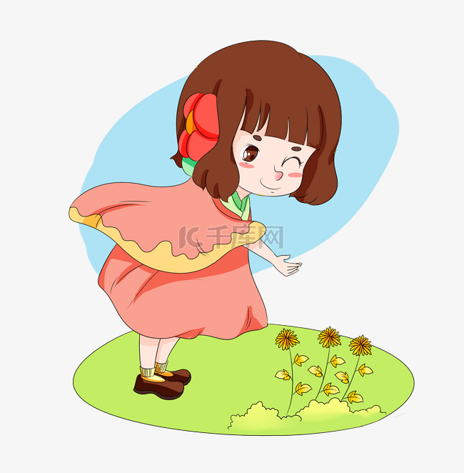 中秋节小女孩与花草
