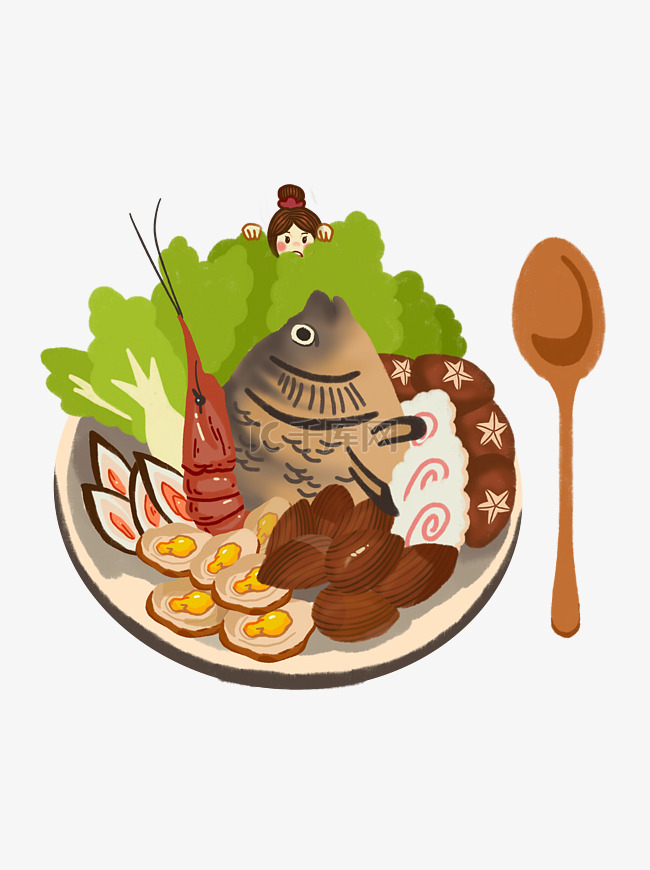 手绘风插画食物美食海鲜贝类设计