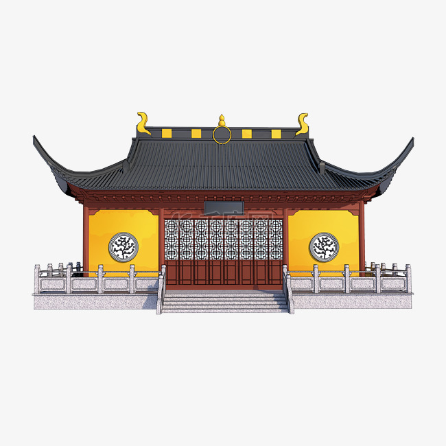 手绘佛教寺庙建筑