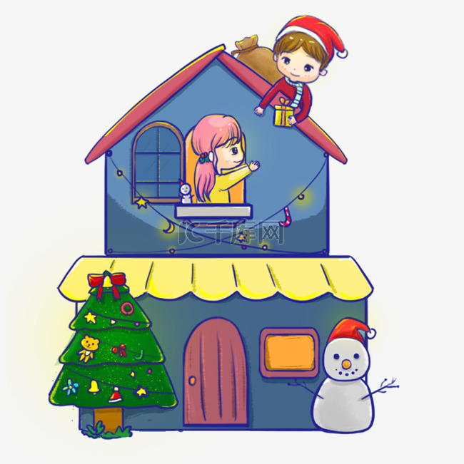 圣诞节圣诞老人爬屋顶送礼物pn