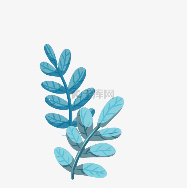 蓝色手绘创意植物元素