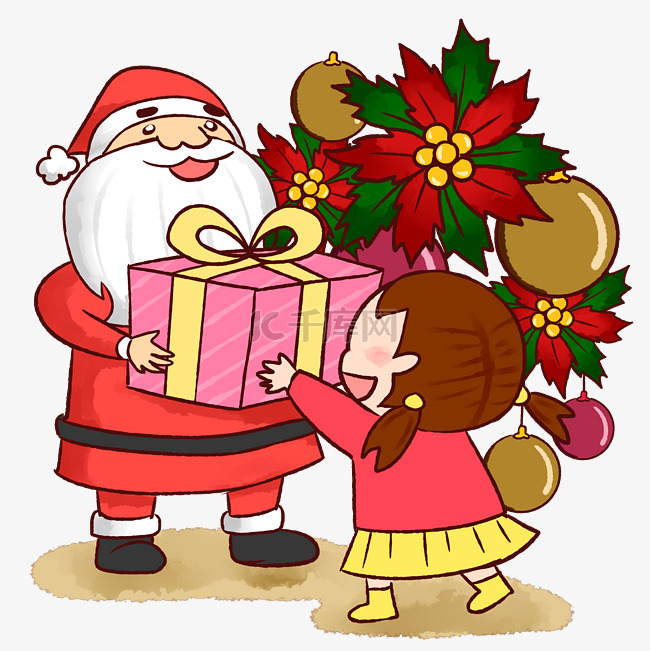 圣诞老人送礼手绘卡通人物PNG