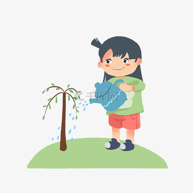 植树节小女孩给树浇水