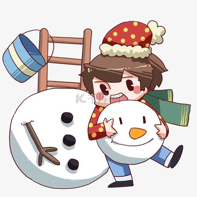小寒人物和雪人插画