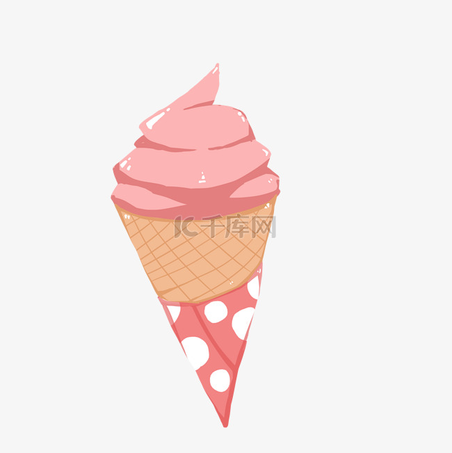 夏季食物草莓味冰淇淋手绘插画