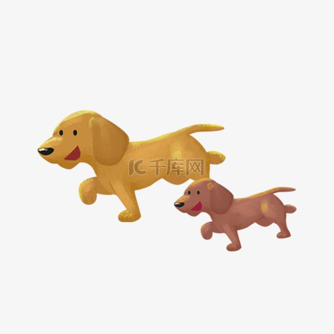两只追逐的小狗手绘设计