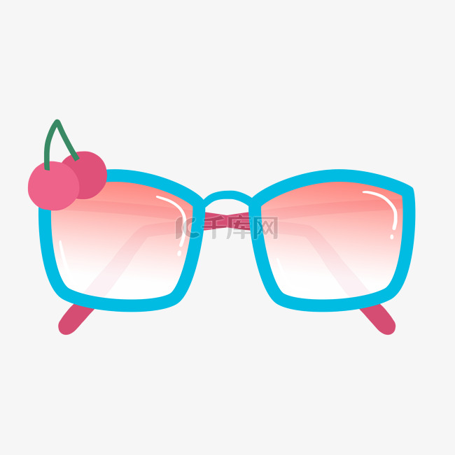 可爱卡通樱桃装饰边框眼镜PNG