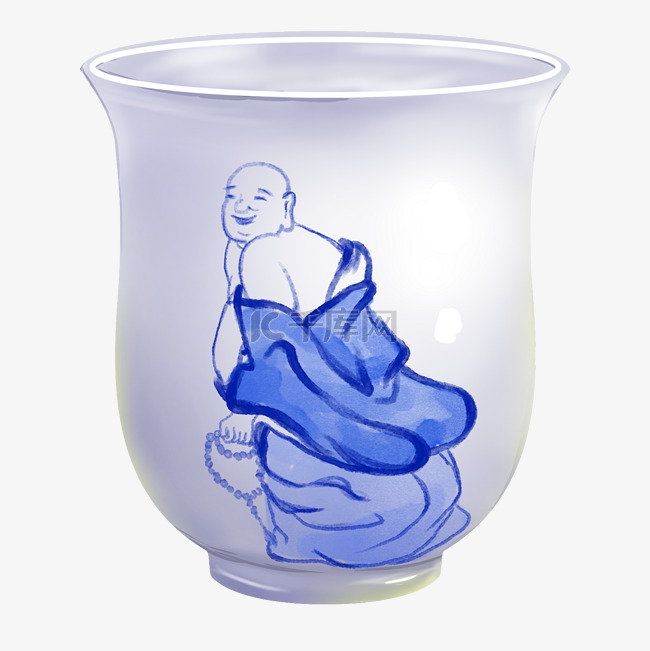 中国风蓝色小和尚茶杯