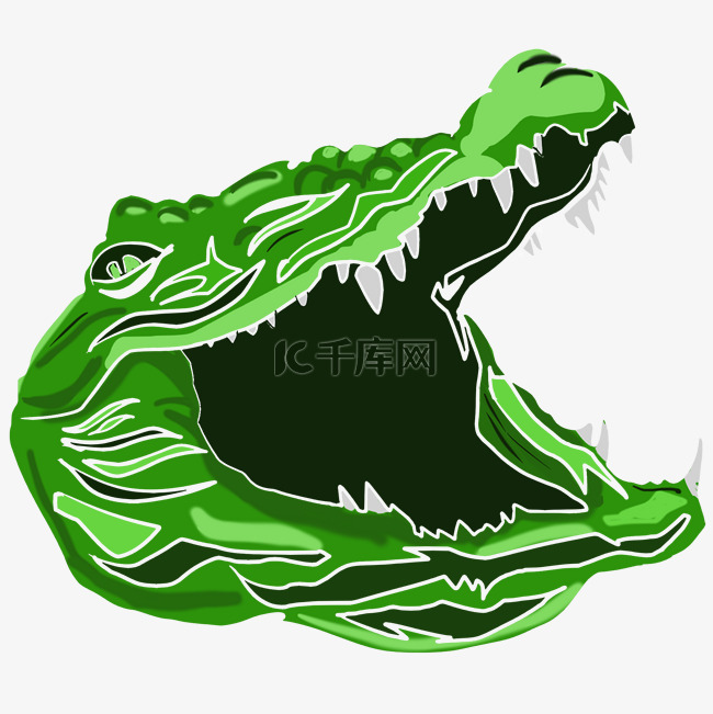 手绘插画动物绿色鳄鱼PSD源文件