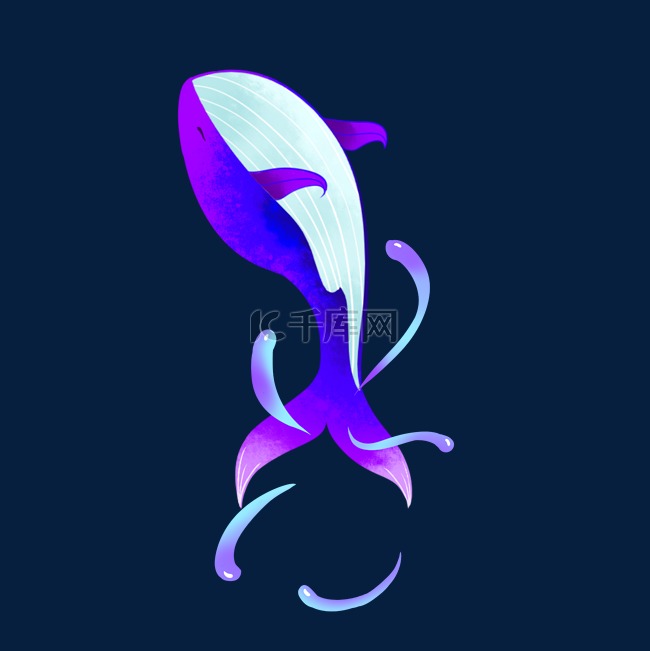 紫色游动的鲸鱼插画