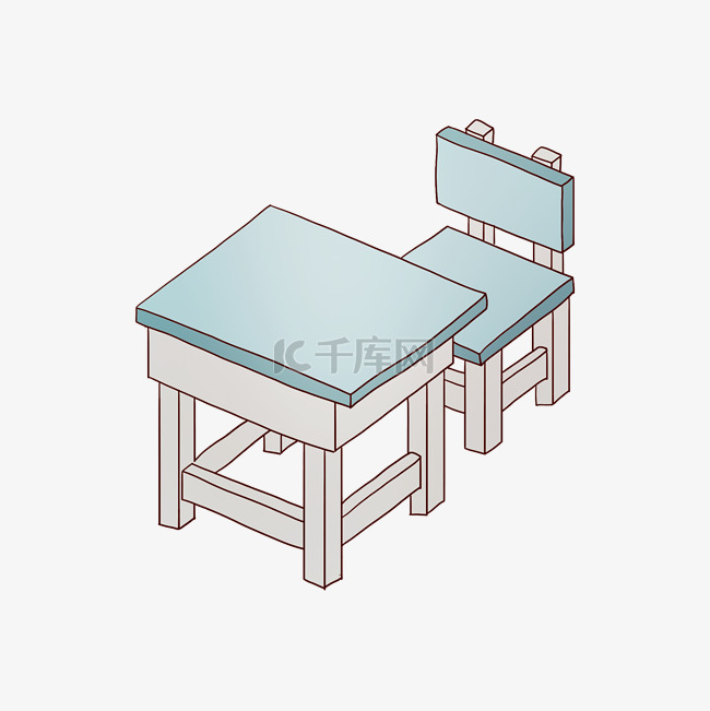 蓝色的课桌和凳子插画