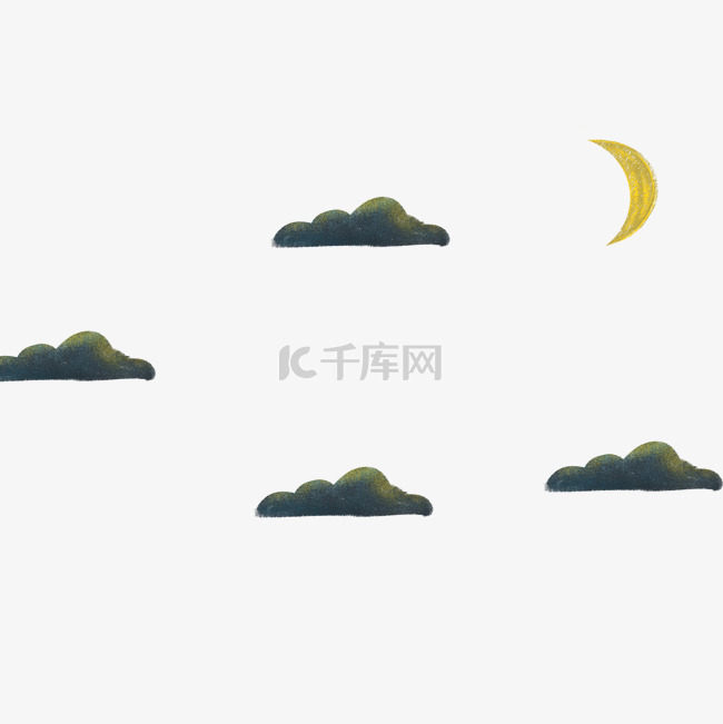 手绘乌云月亮插画