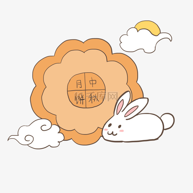 中秋月饼兔子插画