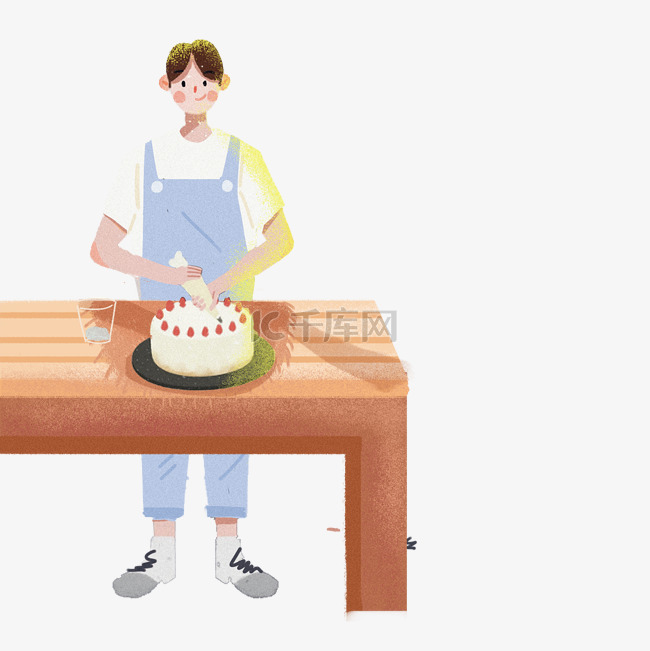 男孩在做蛋糕