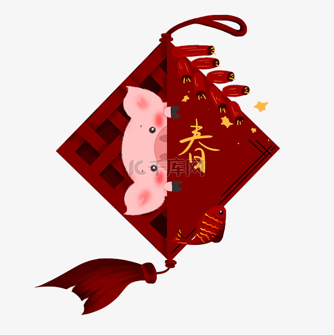 猪年挂历春粉色红鱼装饰中国结红