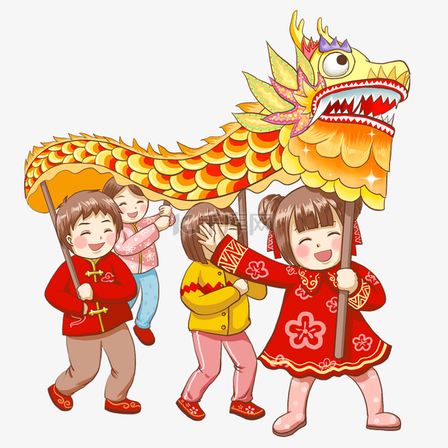 新年2019年过年孩子们舞龙