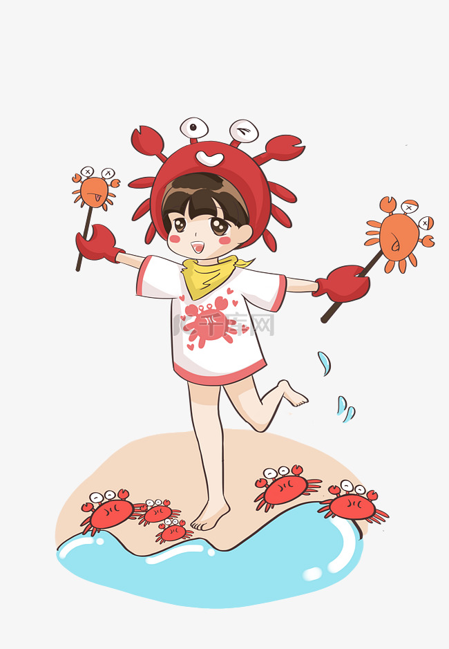 螃蟹服装Q版女生插画