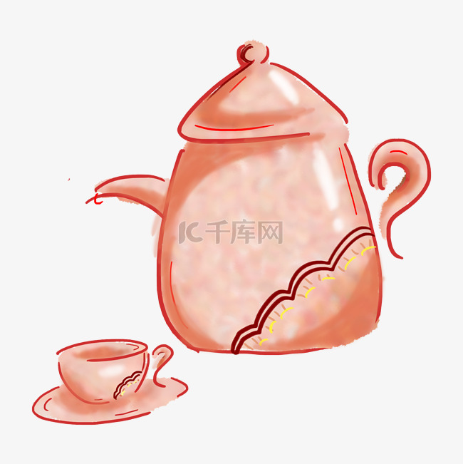 茶壶卡通手绘插画