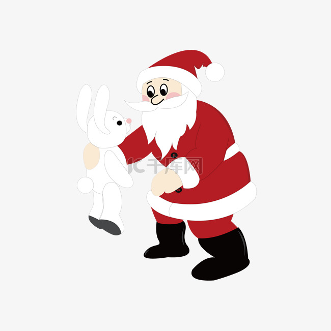 圣诞老人手拿兔子卡通矢量图