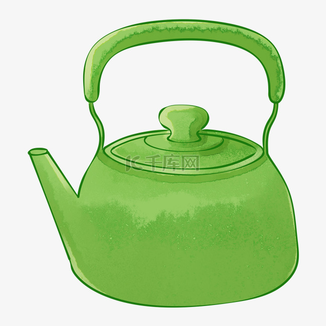 绿色小清新水彩风茶壶