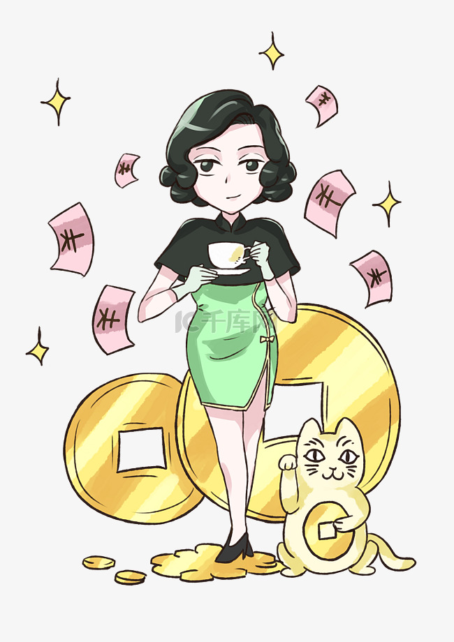 手绘金融职业美女人物插画