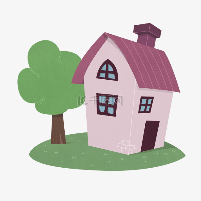 漂亮的粉色房子插画