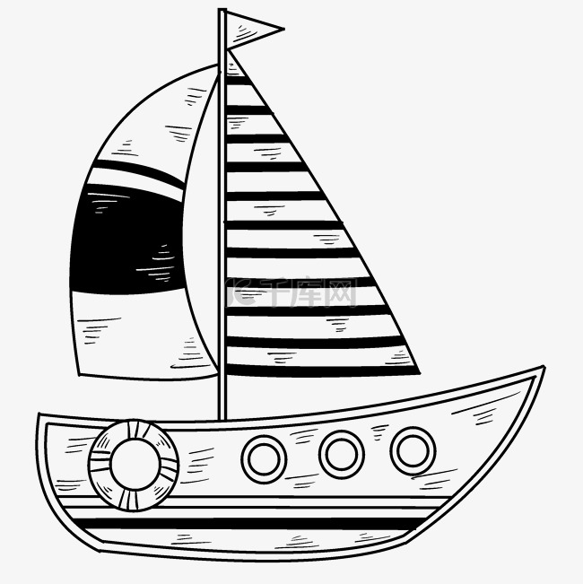 手绘线描帆船插画