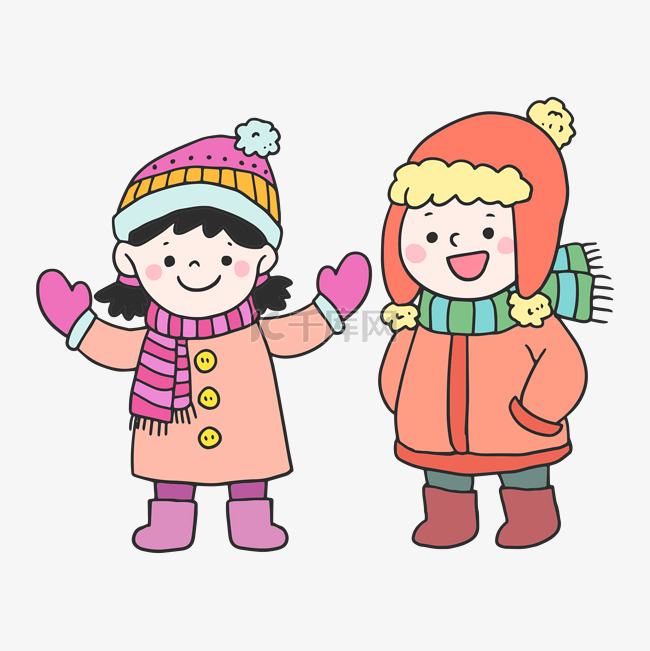 卡通圣诞节冬季雪地小孩子