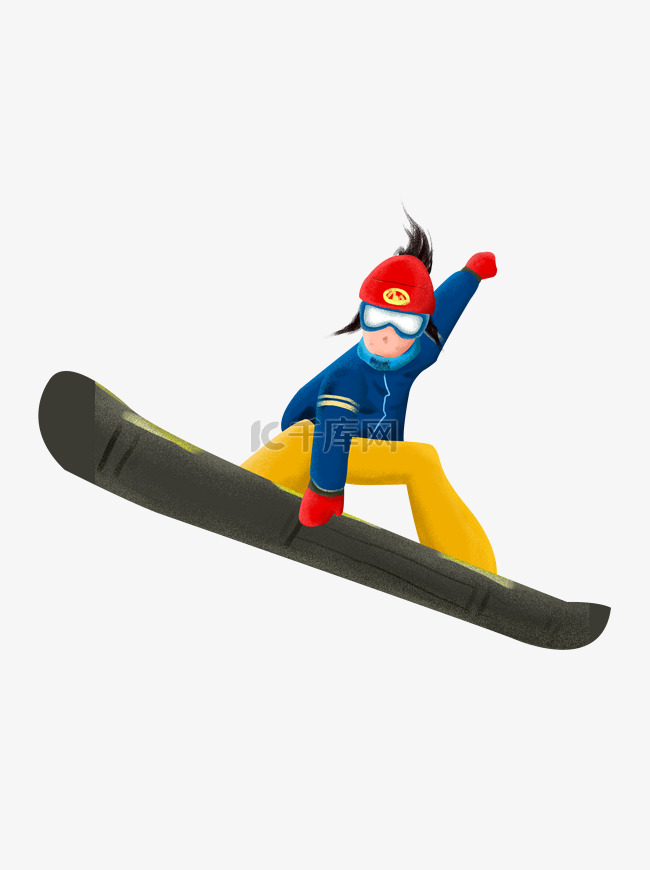 手绘卡通男孩玩滑雪元素