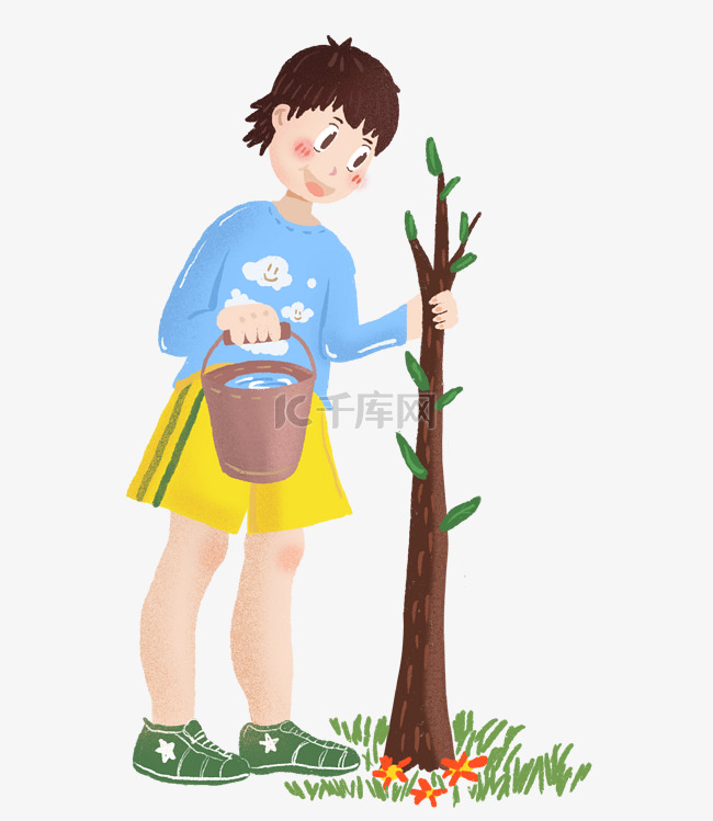 植树节浇水的小女孩