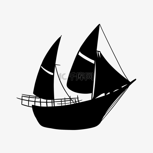 黑白手绘帆船素材
