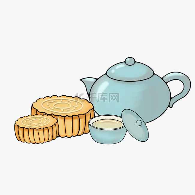 月饼茶壶茶杯插画