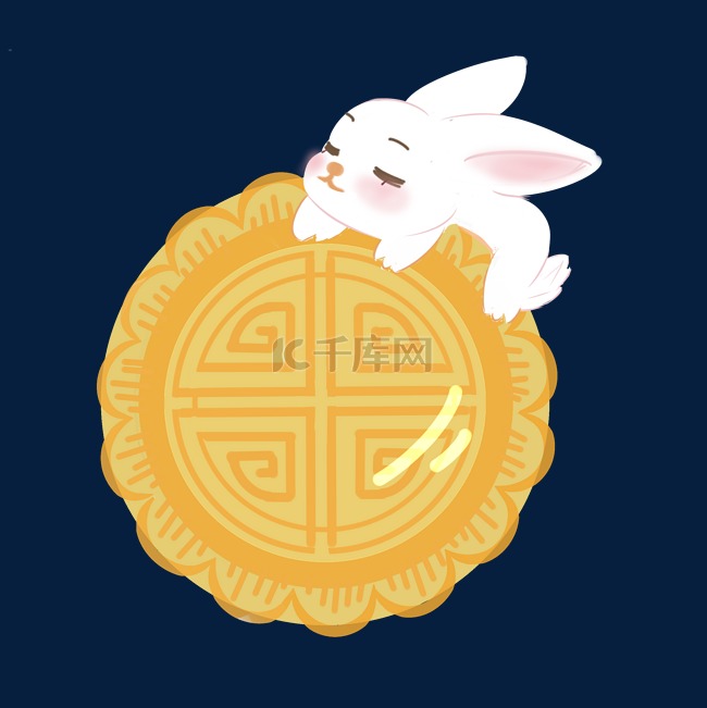 手绘中秋节月兔月饼插画