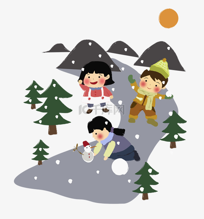 冬季下雪系列小孩子玩耍免费下载