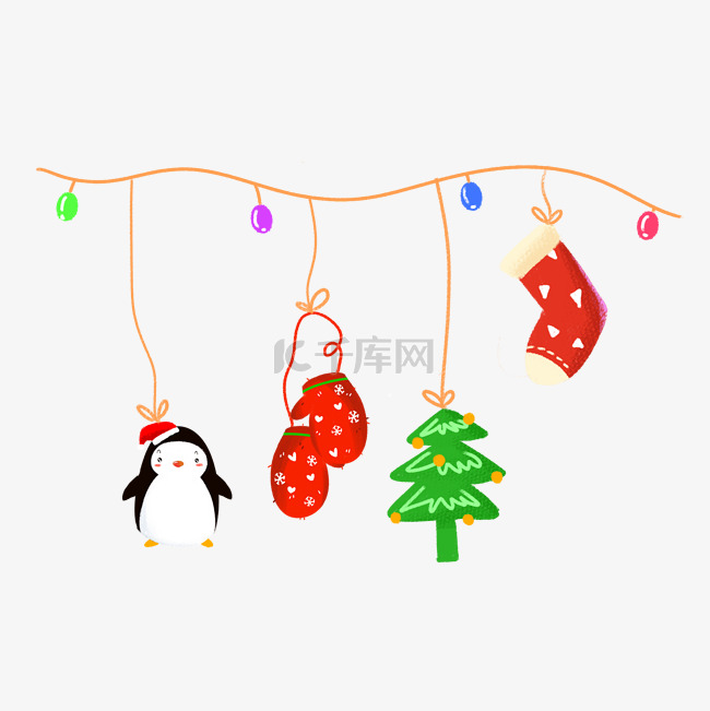 圣诞节企鹅挂饰插画