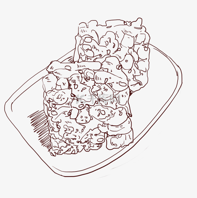 线描沙琪玛美食插画