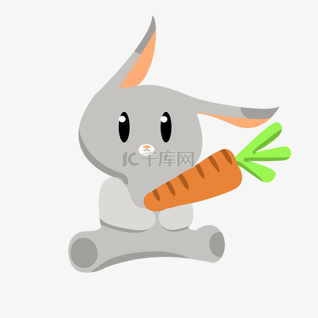 灰色拿胡萝卜的兔子