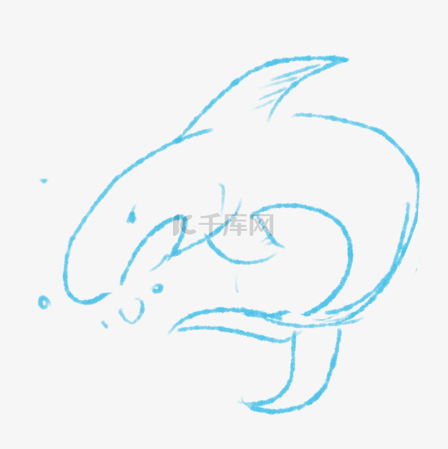 蓝色线条手绘海豚