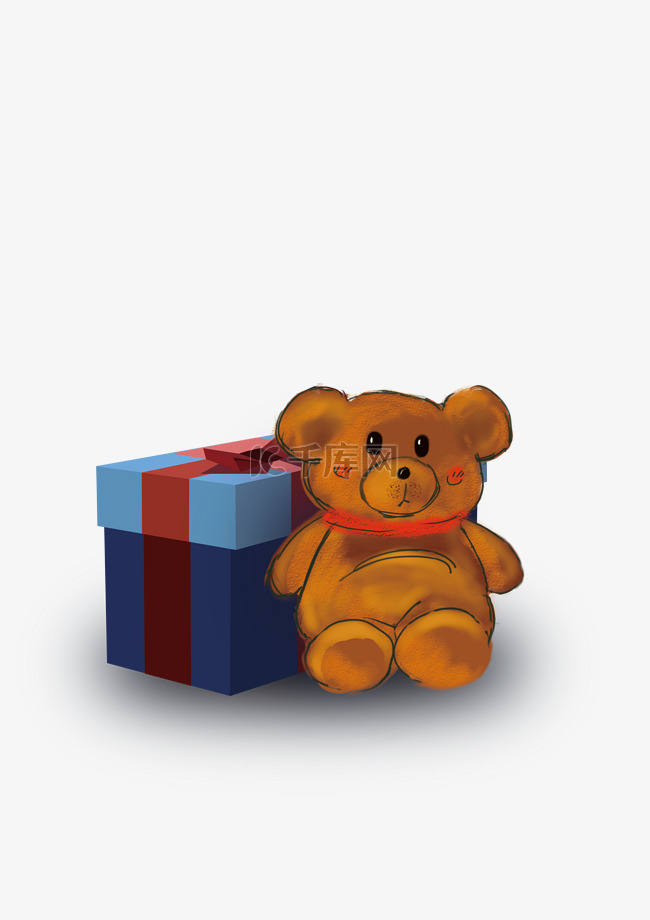 情人节礼物盒熊玩偶装饰画免抠元