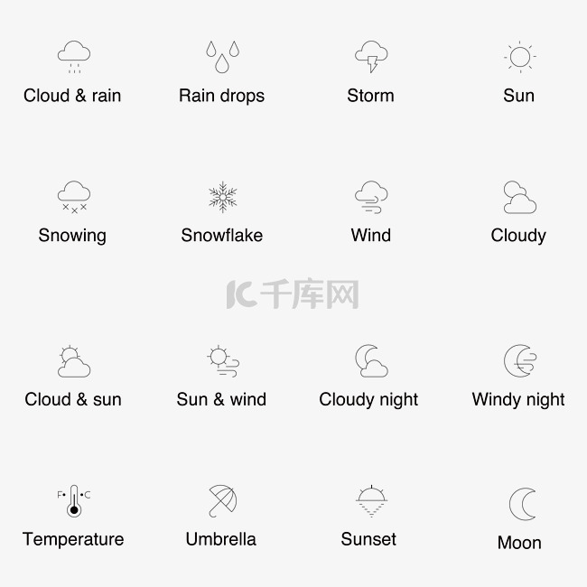 天气预报线型矢量图标icon