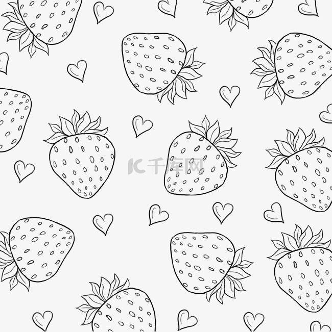 夏日水果小清新手绘线条草莓