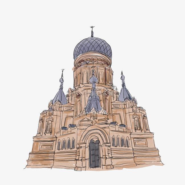 大教堂水彩建筑插画
