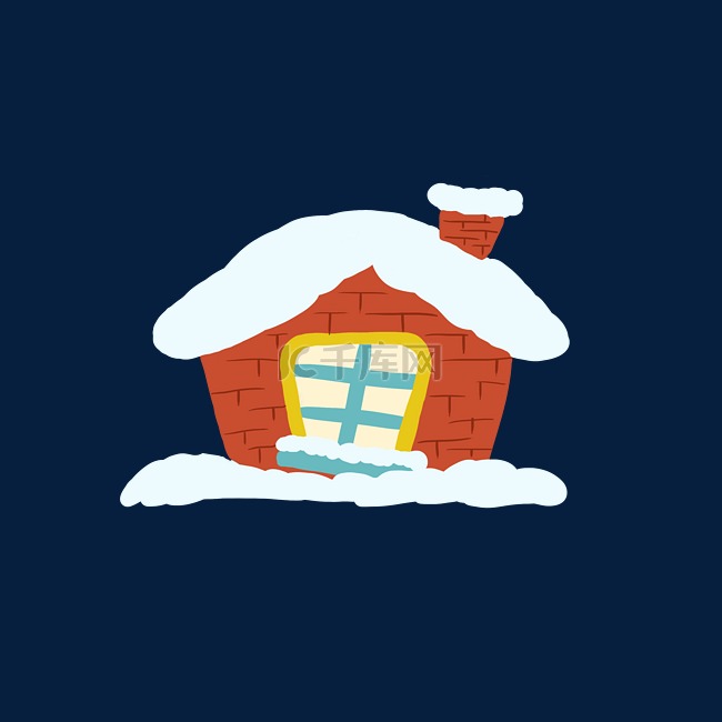 卡通红色的落雪的房屋