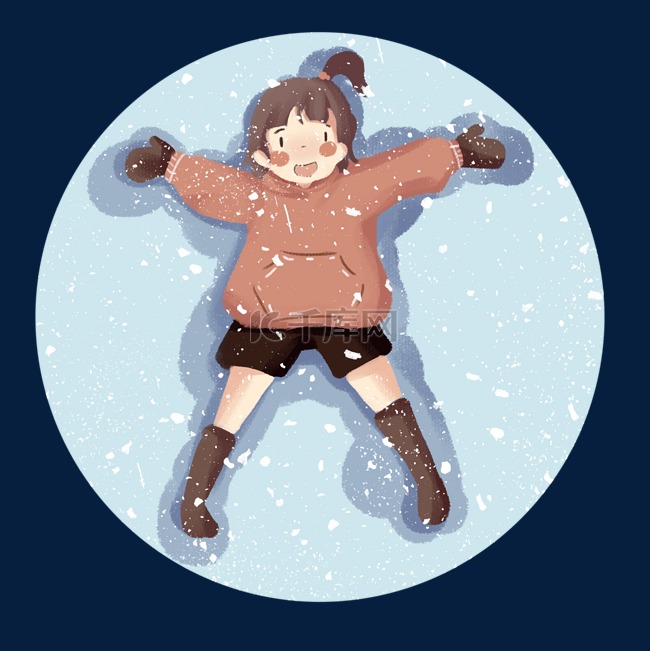 冬季旅游躺在雪地里的小女孩