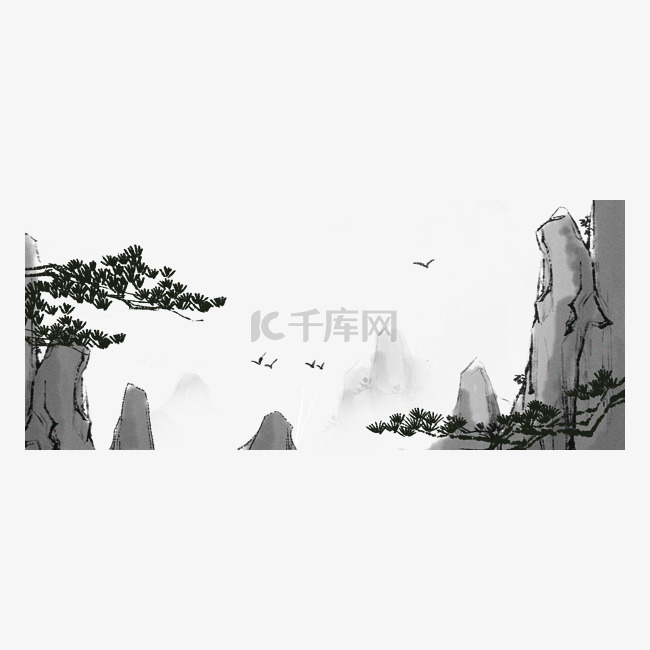 中国古风手绘山水松柏