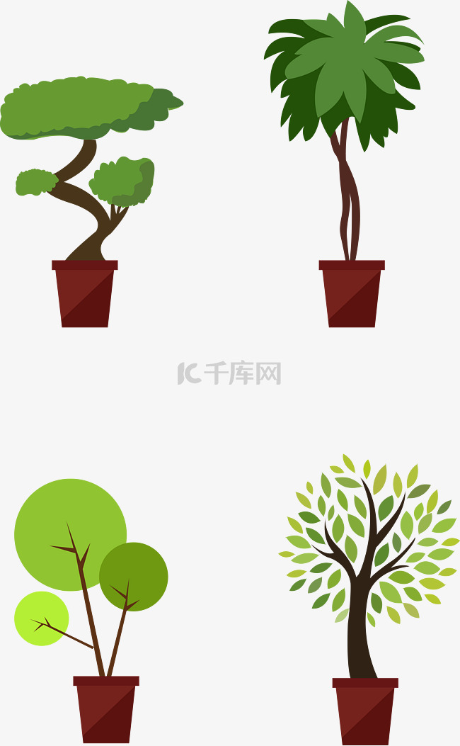 绿色植物盆栽矢量免抠图